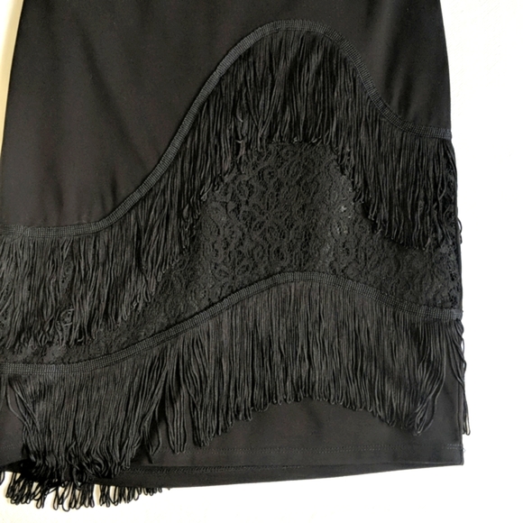 NEW bebe flapper style black pencil skirt with lace & fringe women's size small - Picture 5 of 11